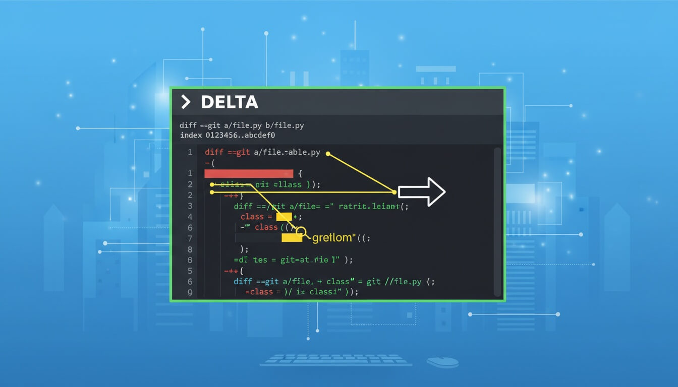 Терминал с выводом diff и подсветкой изменений в утилите Delta на синем фоне